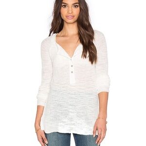 Free People Mountain Song Cream/Ivory Pullover Lightweight Half Button Sweater S